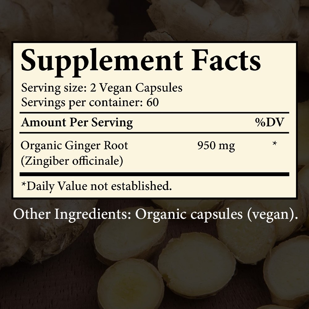 Ginger Root Capsules 950mg, for Digestive Support, Immune Wellness,120 Capsules