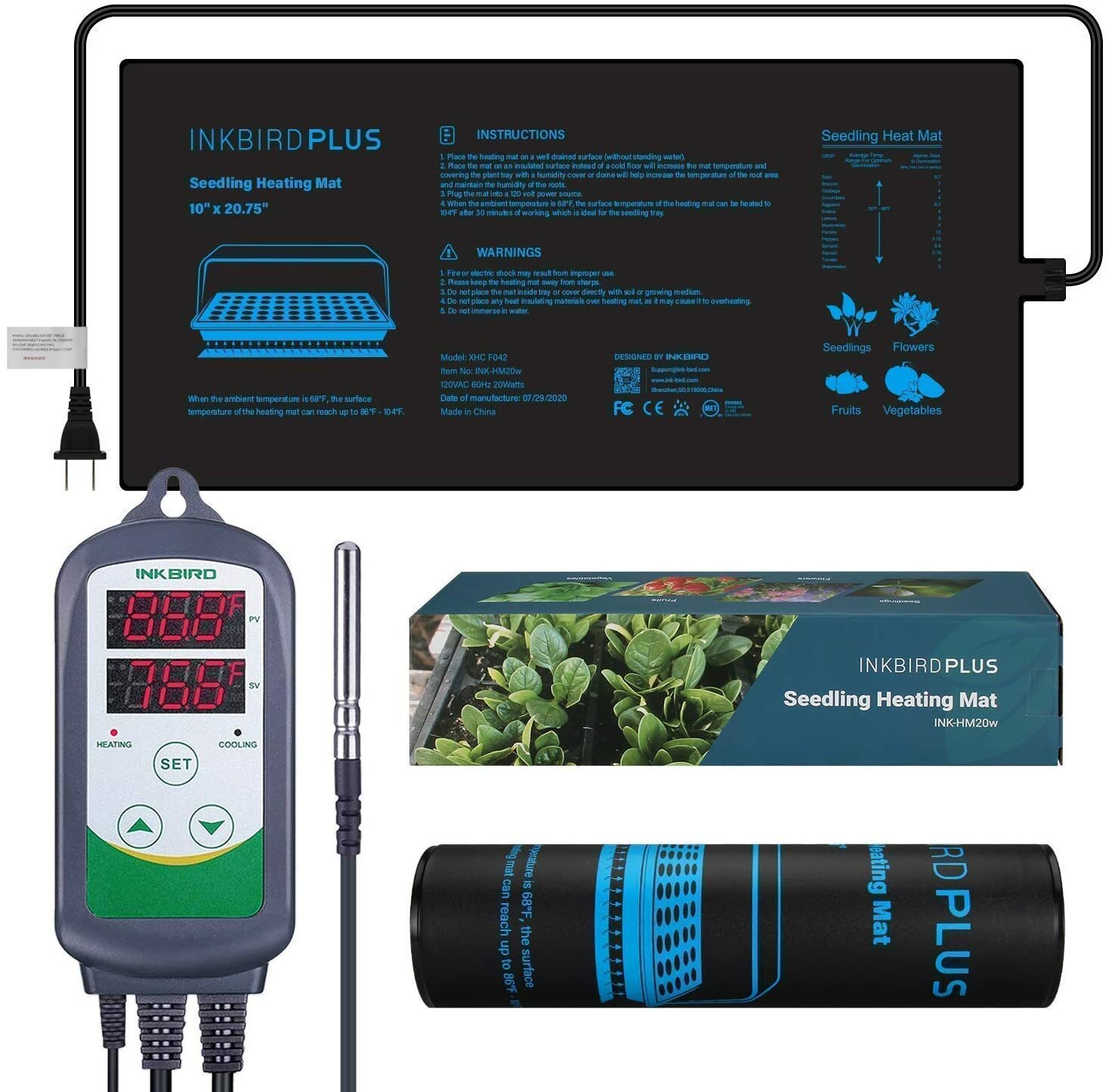 Inkbird Seedling Heat Mat Propagation Seed Starter + Seedling Thermostat 10A