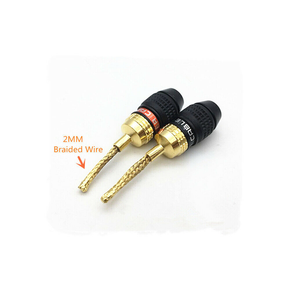 2x/lot 2MM Monster Copper Wire Gold-Plated Banana Plug Speaker Braided Connector