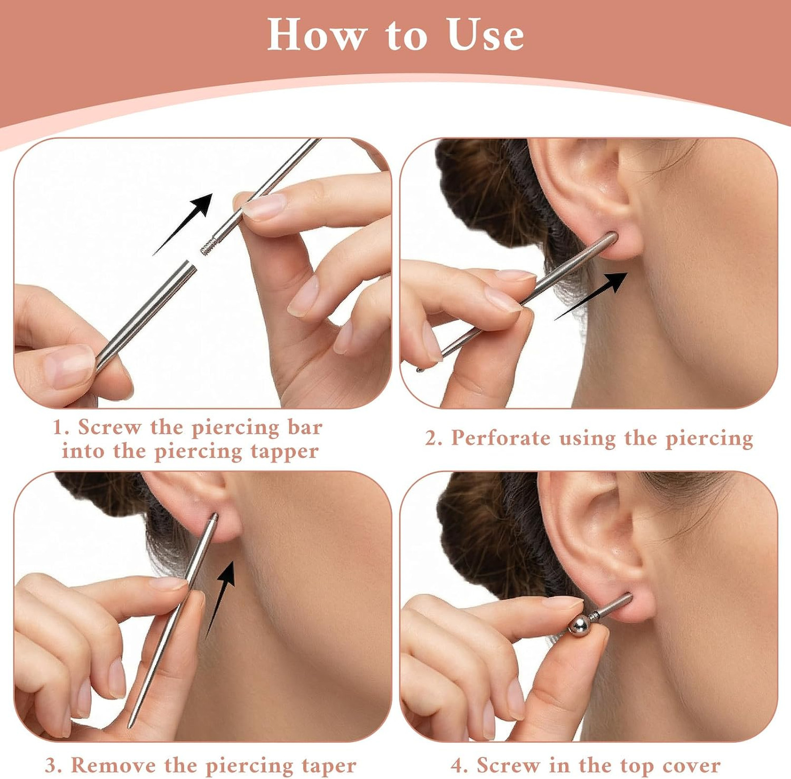 Piercing Tool Kit 16G 18G 20G, Body Piercing Tapers, Earring Applicator