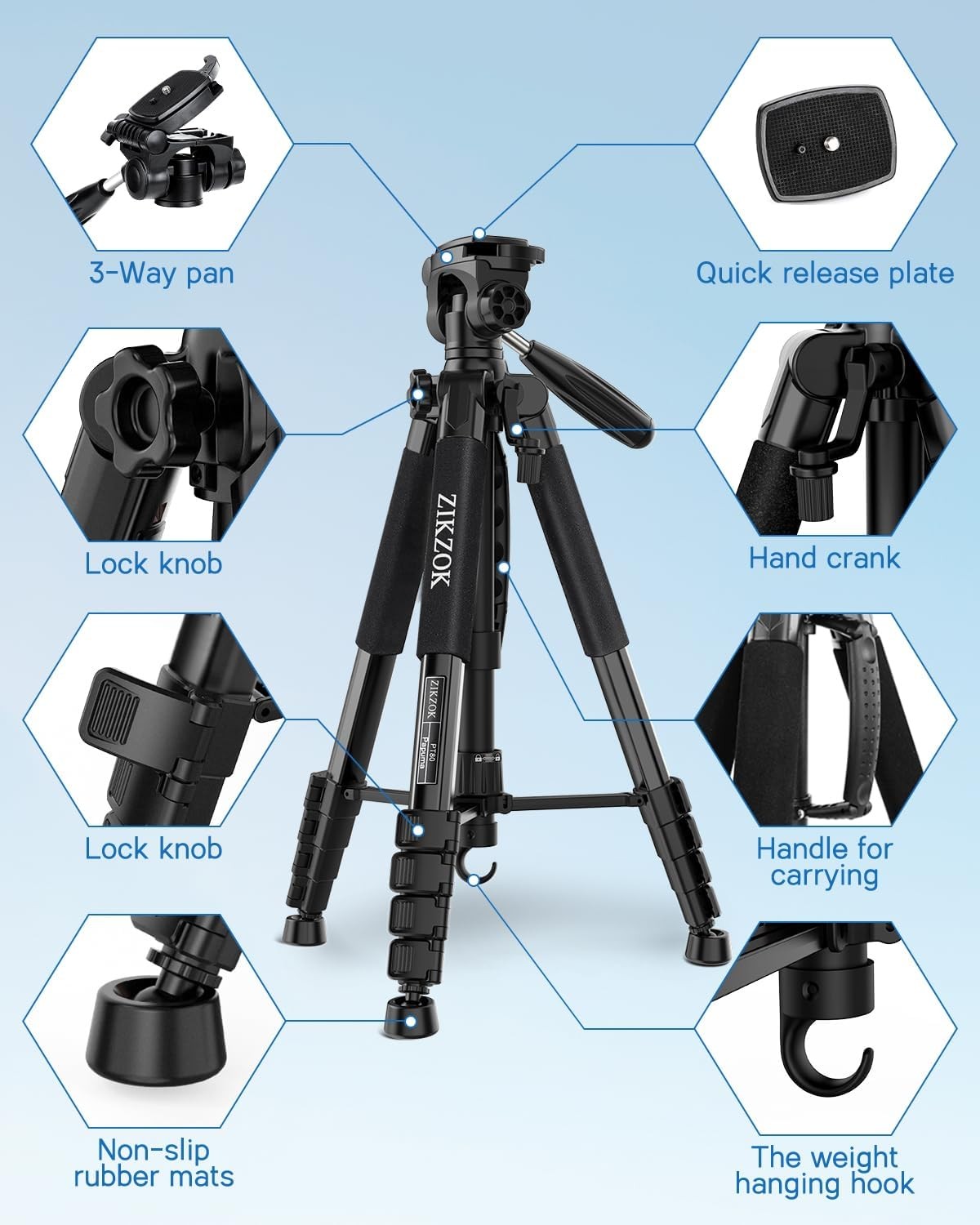 75" Camera Tripod Heavy Duty Aluminum Camera Stand for ipad Phone with DSLR