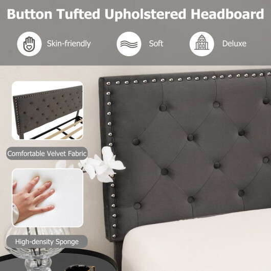 Full/Queen Size Upholstered Platform Bed with Tufted Headboard-Full Size - Color