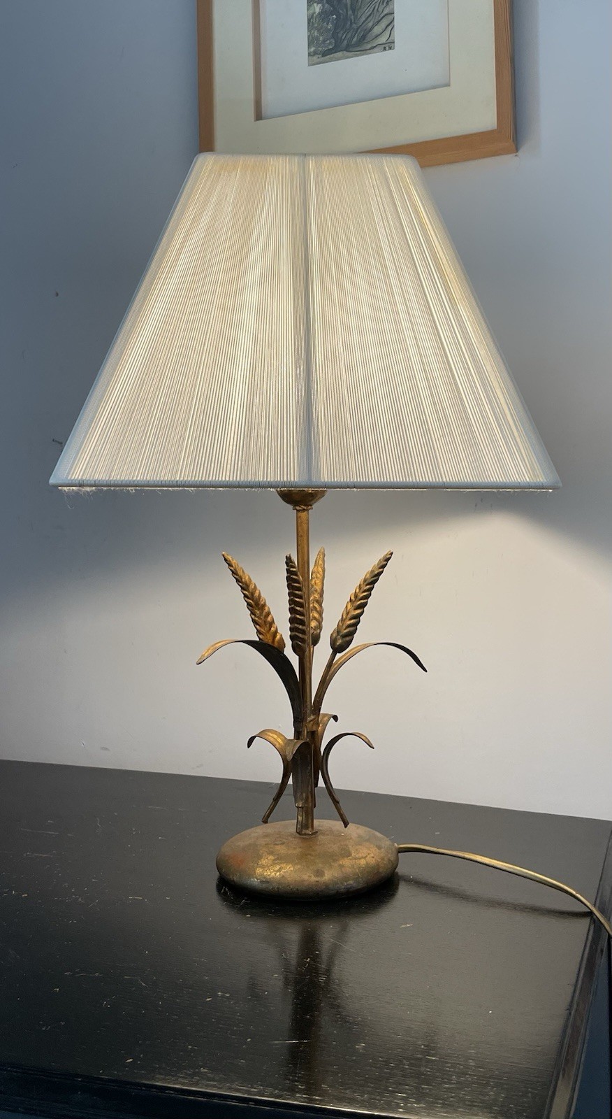 Vintage Italian Gilt Toleware Table Lamp Wheatsheaf Lamp