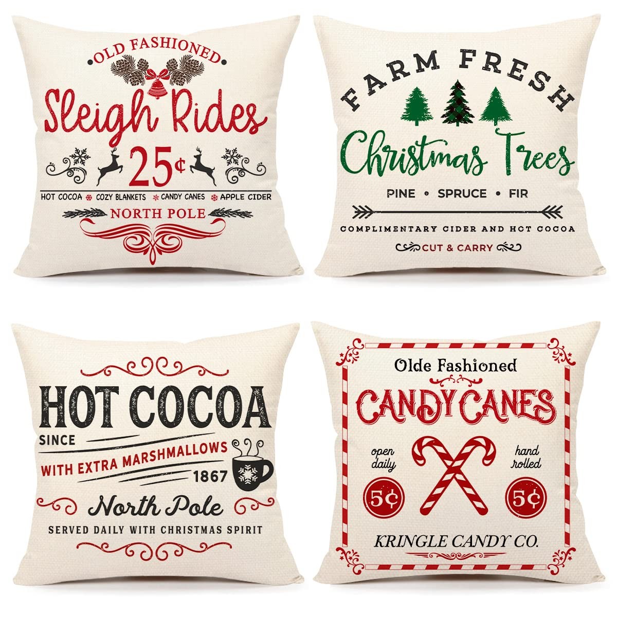 Farmhouse Christmas Pillow Covers 18" x (Pack of 4), Christmas, Set 4