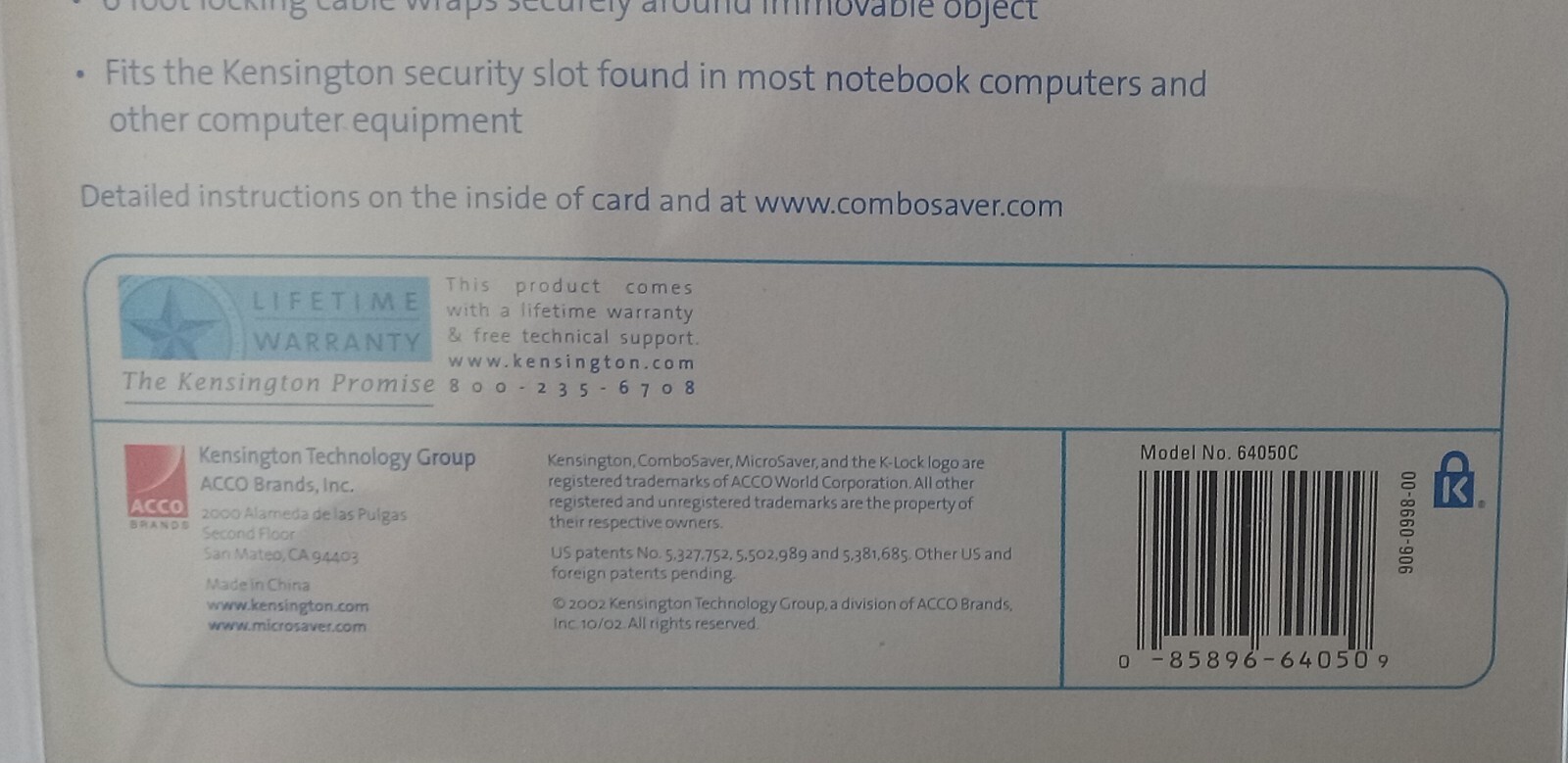 NEW Kensington 64050 ComboSaver Notebook Computer Security Cable Combo Lock