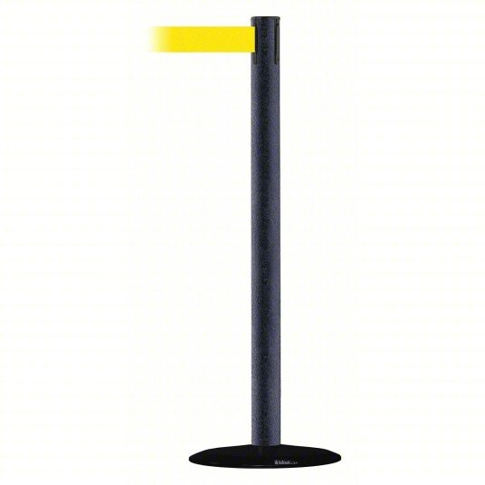 TENSABARRIER Barrier Post with Belt: Steel, Black Wrinkle, 38 in Post Ht, 2 1/2