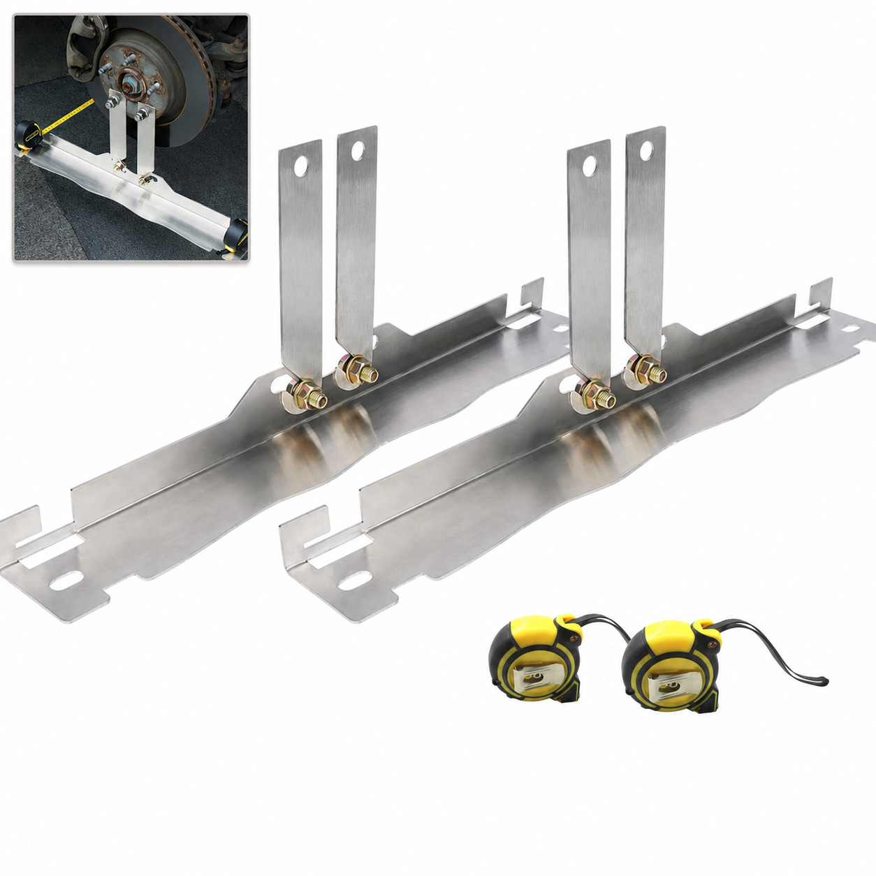 2PCS Auto Wheel Toe Alignment Tool Stainless Steel Plates w/ 2 Tape Measures