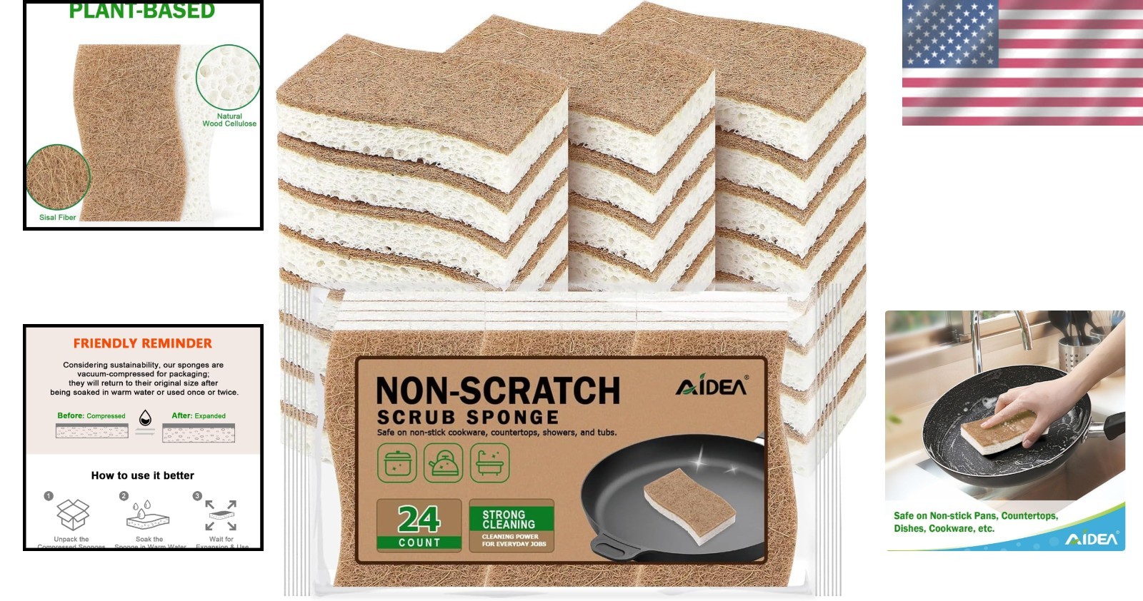 Natural Non Scratch Kitchen Sponge - Brown - 24 Count
