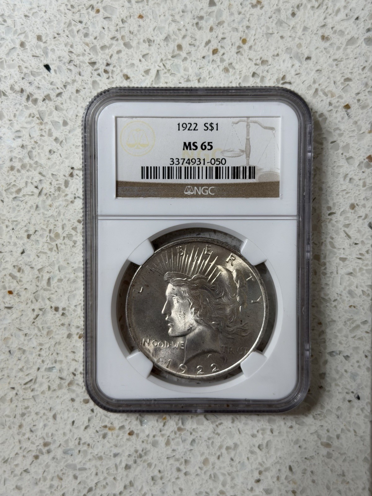 1922 Silver Peace Dollar $1 NGC MS65