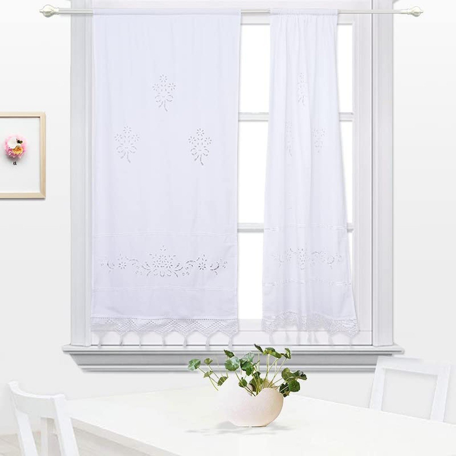 DOKOT White Cotton Curtains - 2 Panel Sets, 27 x 59 Inches, Semi-Sheer Bathro...