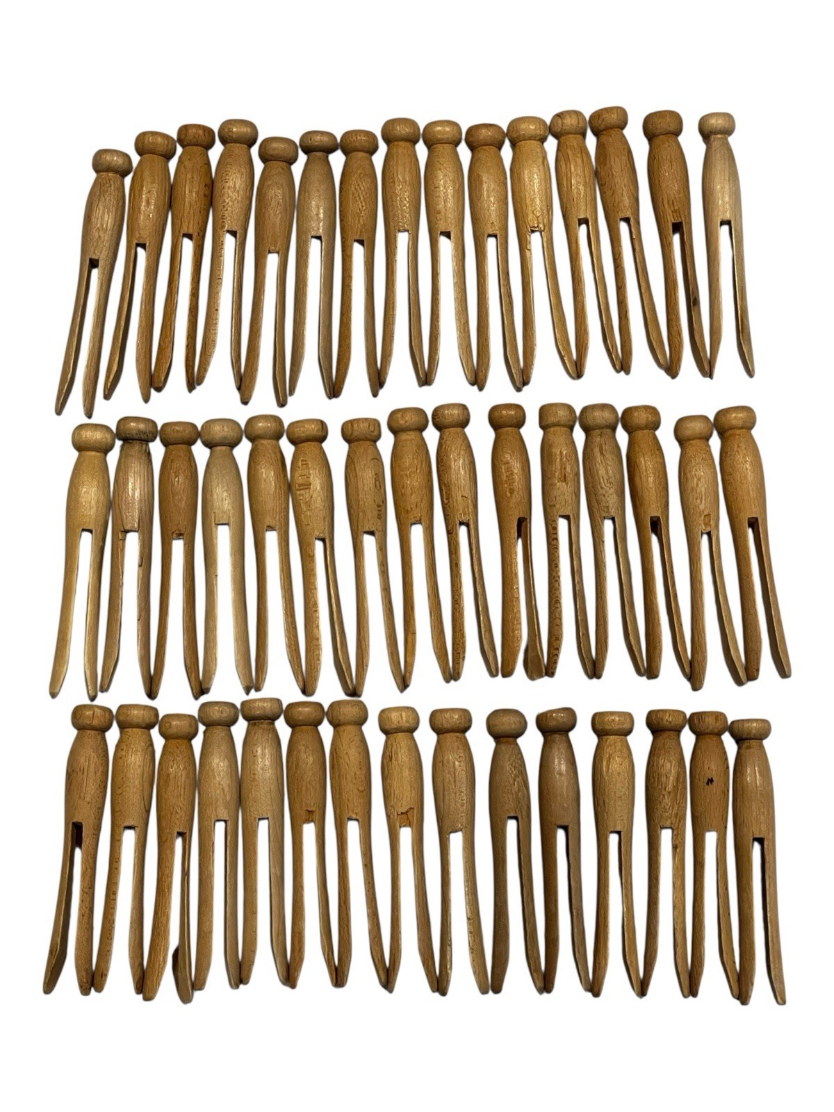 Wooden Clothes Pins Vintage Lot of 45 Round Head Flat Top 3-3/4” x 3/4” Crafts