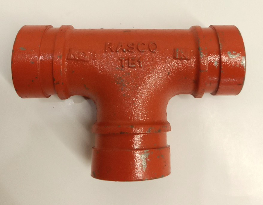 Rasco TE1  1-1/2" Grooved TEE Standard Radius Ductile Iron Orange Paint