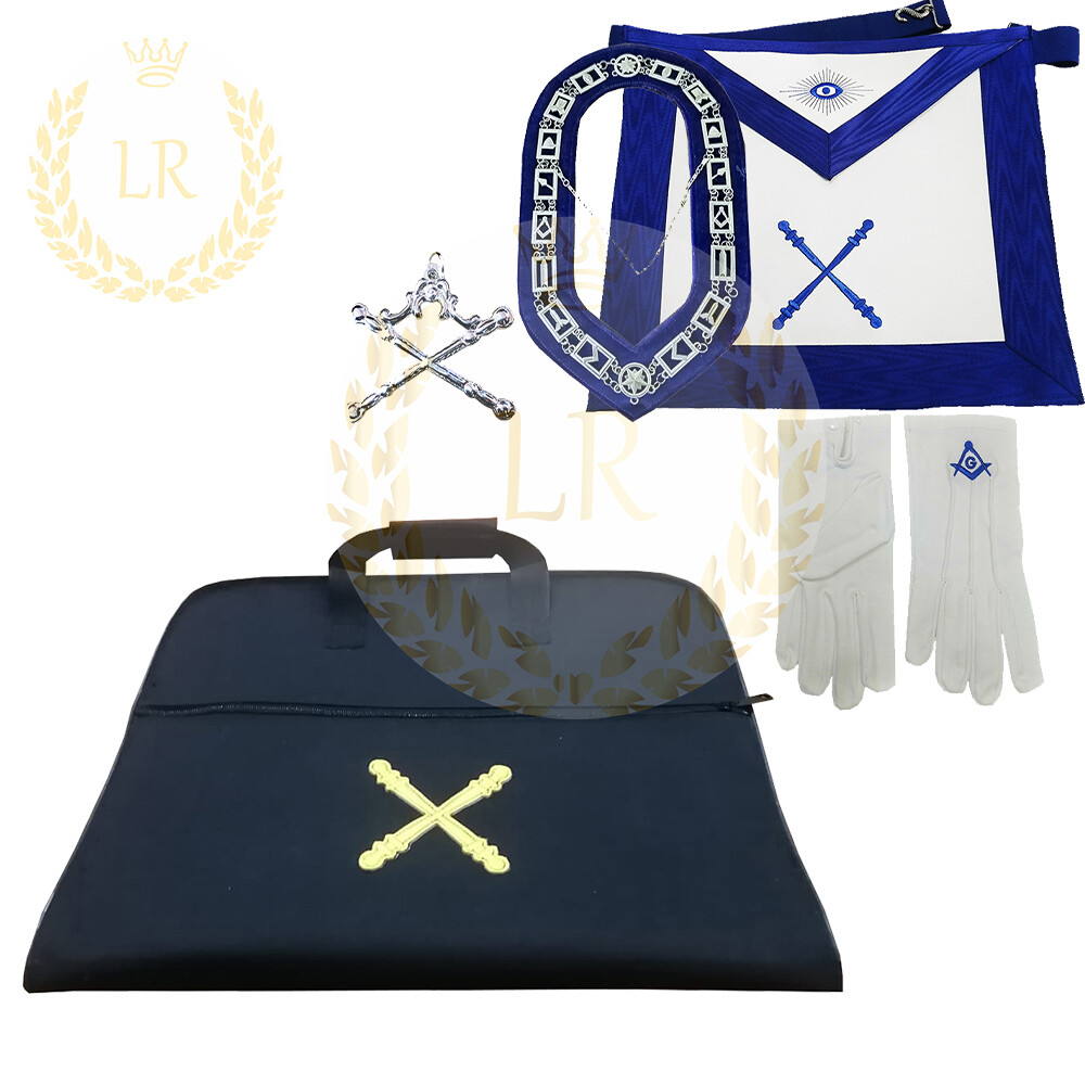 Masonic Regalia Blue Lodge Marshal Apron Gloves Jewel Collar Soft Case Set