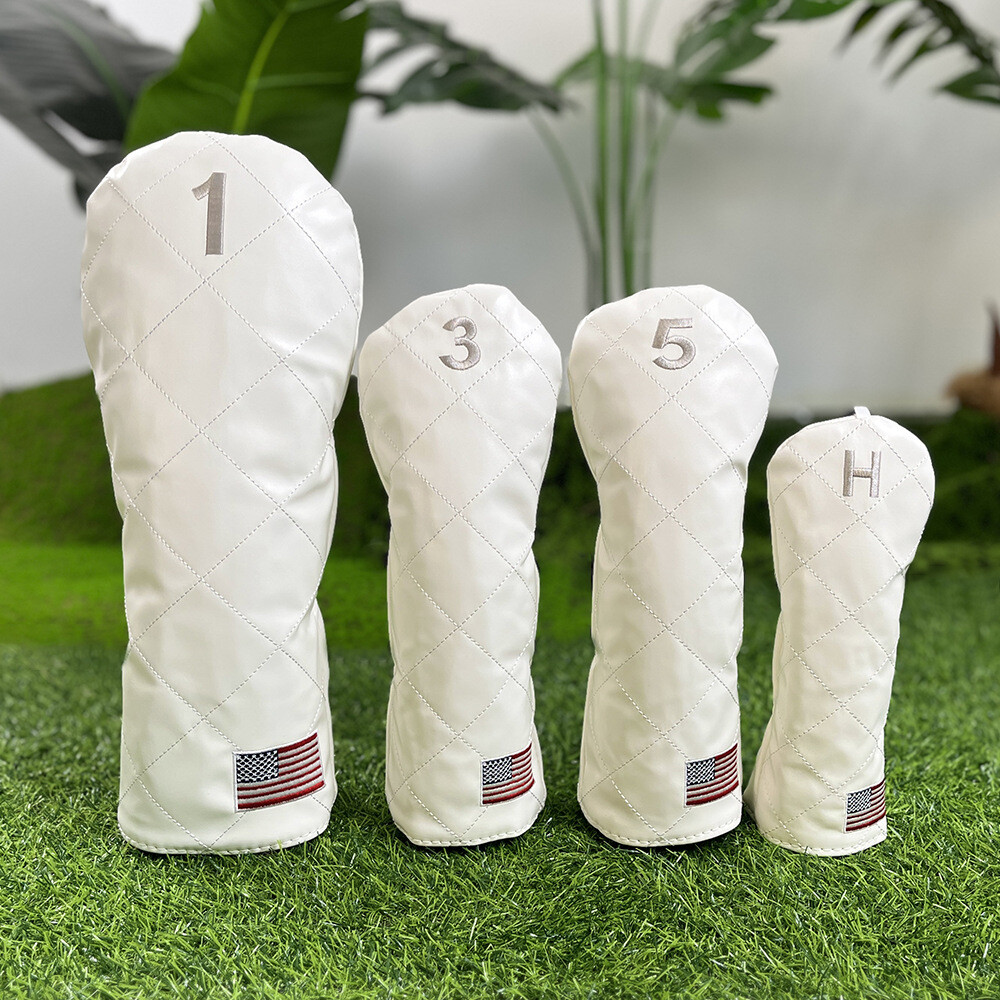 Simple USA White Golf Club Headcover Driver Fairway 35 Wood Hybrid UT Head Cover