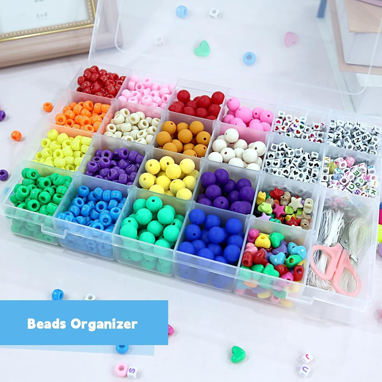 2Pack 24-Grid Clear Plastic Bead Organizer Box with Adjustable Dividers | Clear