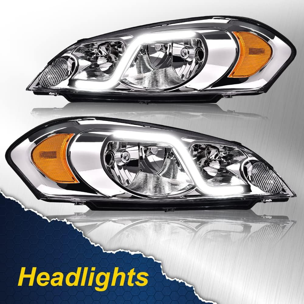 LED DRL Headlights Fit 06-16 Chevy Impala Limited Clear Lens Amber Reflector