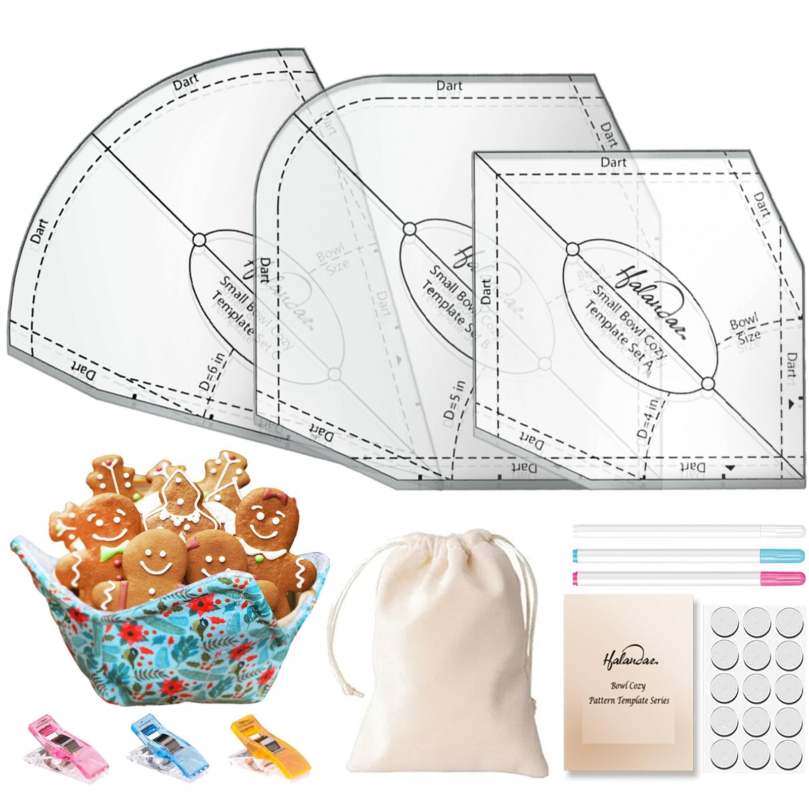 Bowl Cozy Template Cutting Ruler Set 3Pcs 8/10/12” Acrylic Bowl Wrap Sewing Q...