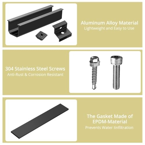 Solar Panel Mounting Kit for Single Panel, 4 Pcs 4.72in Mounting Rail & End