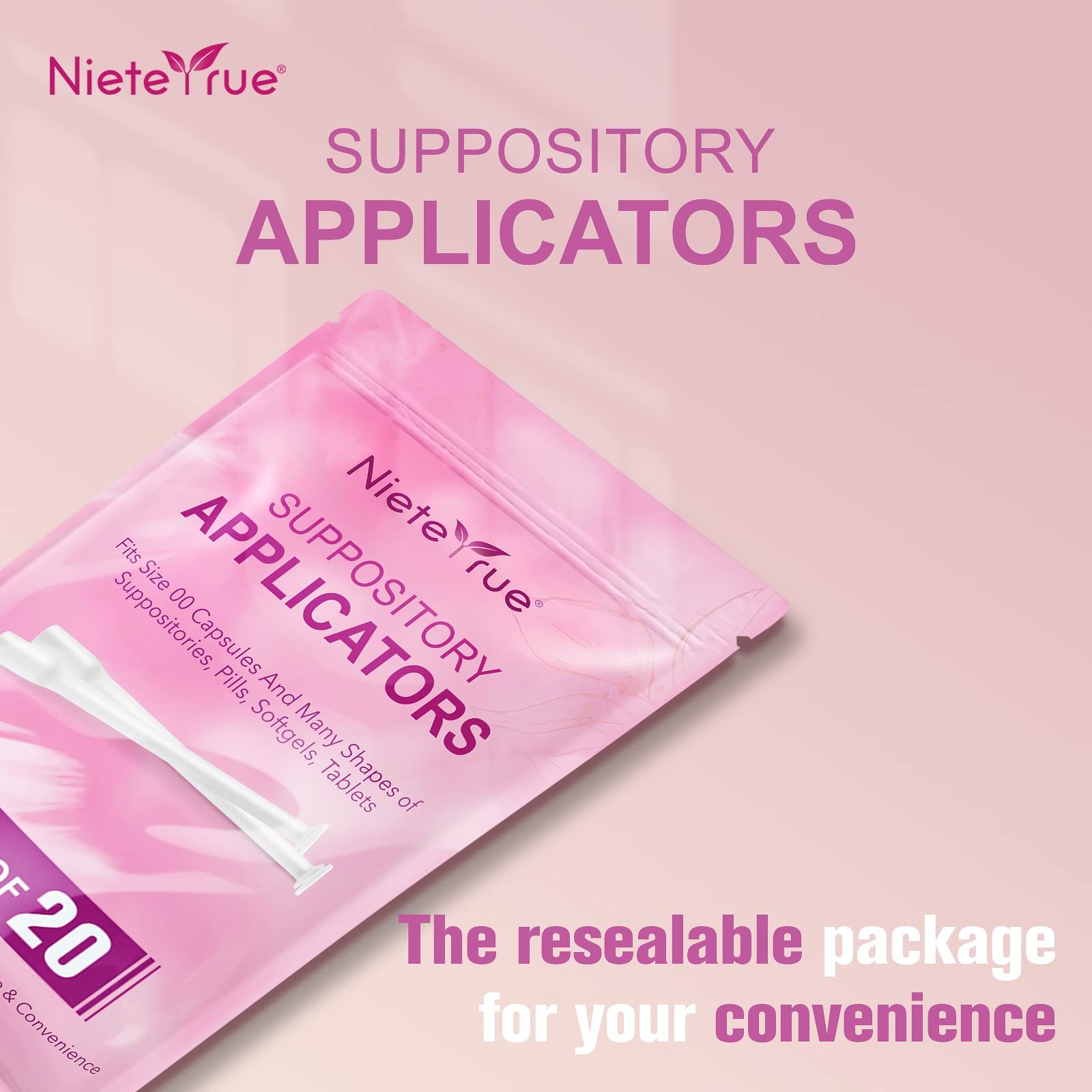 Disposable Suppository Applicators Individually Wrapped 60 Count, White
