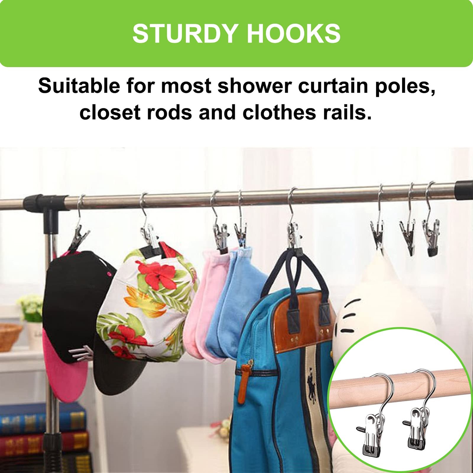 Boot Hangers Clips, 16 Pack Laundry Hooks Hanging Clips 16 PACK, Black