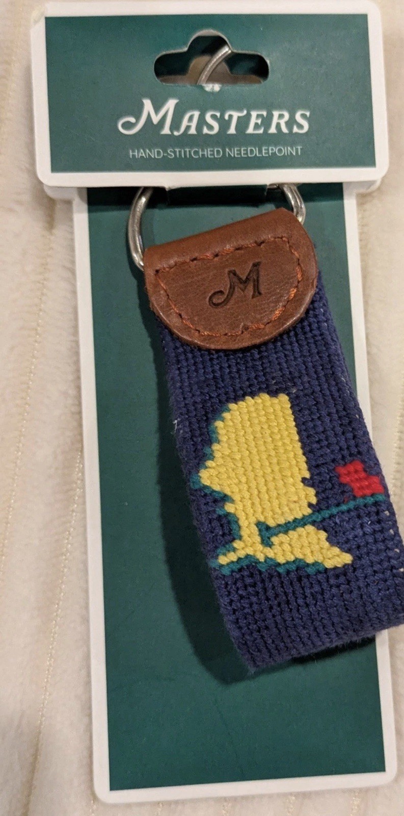 2026 Hand Stitched Needlepoint Leather Keychain Golf Augusta National Masters BL
