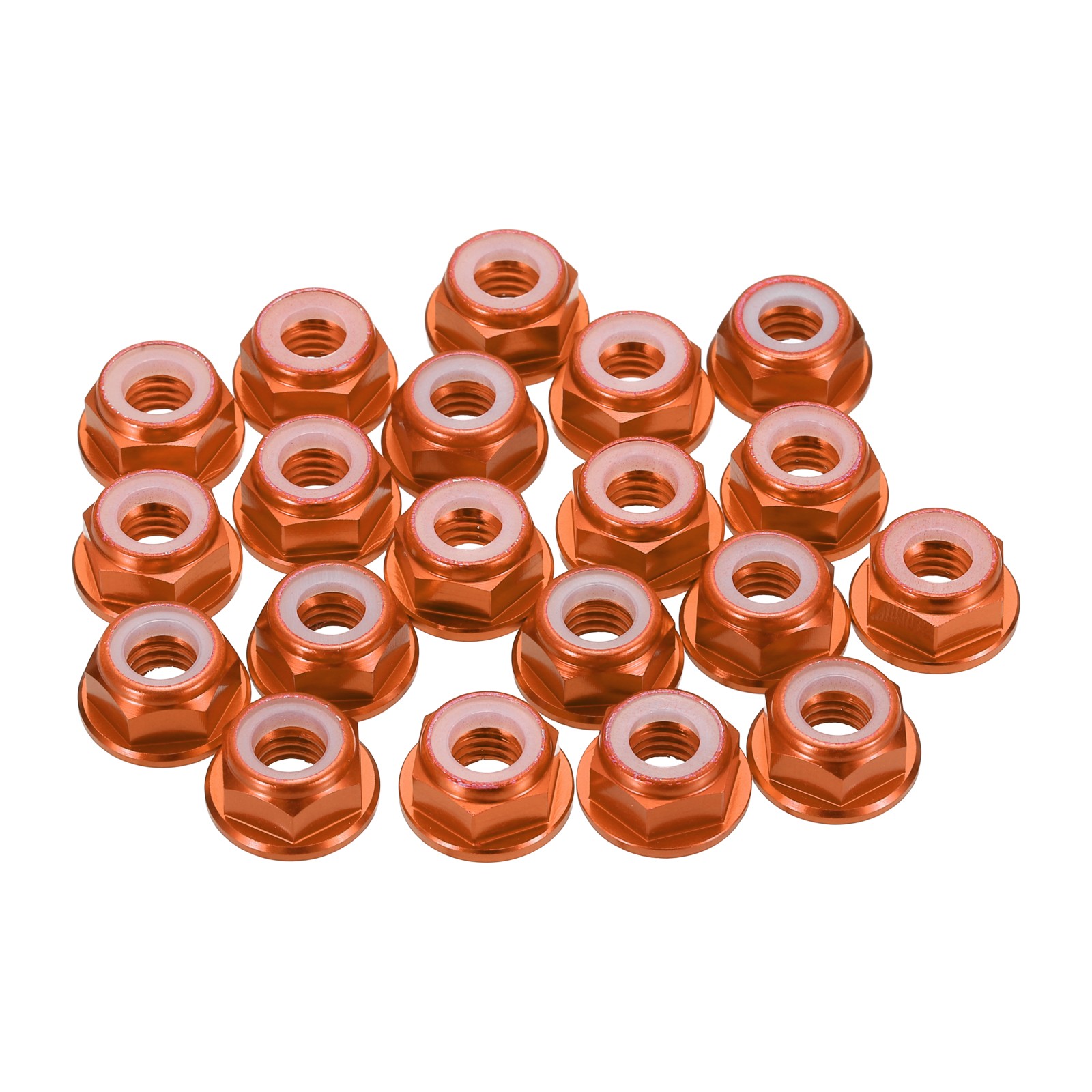 20 Pcs M6 Pitch 1mm Aluminum Alloy Lock Nuts Flanged Hex Nuts Nylon, Orange