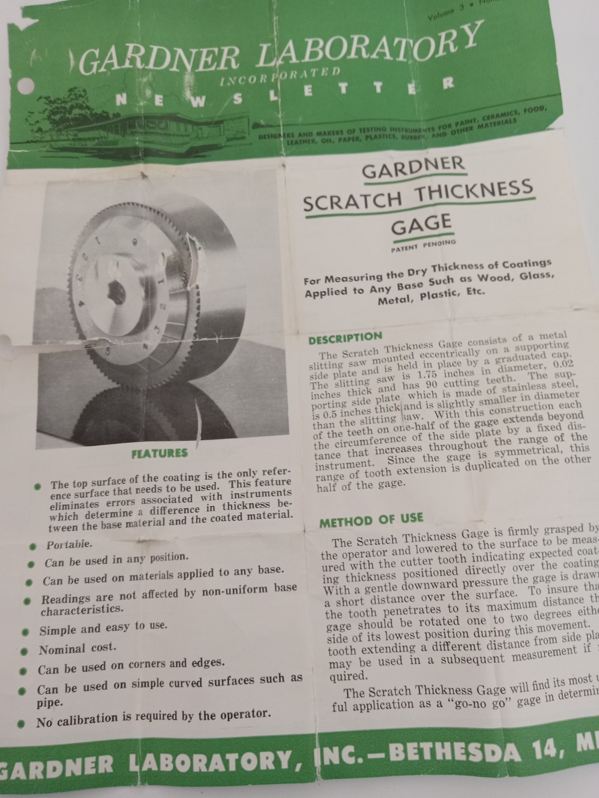Gardner Scratch Thicknes Gage