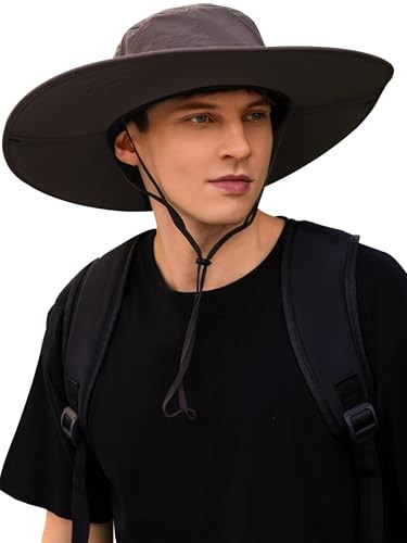 Wide Brim Fishing Hat, UPF 50++ Safari Sun Hat for Men Women, UV One Size Brown