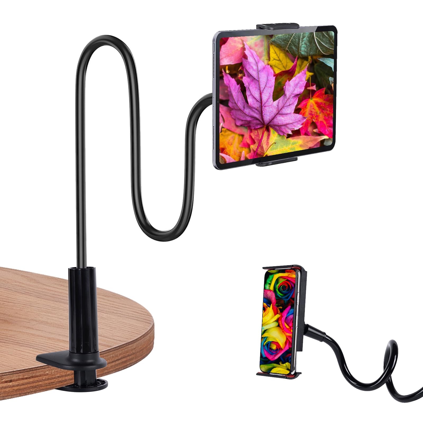 Kdyxvhy Gooseneck Tablet Holder for Bed, Stand Clamp Flexible Black