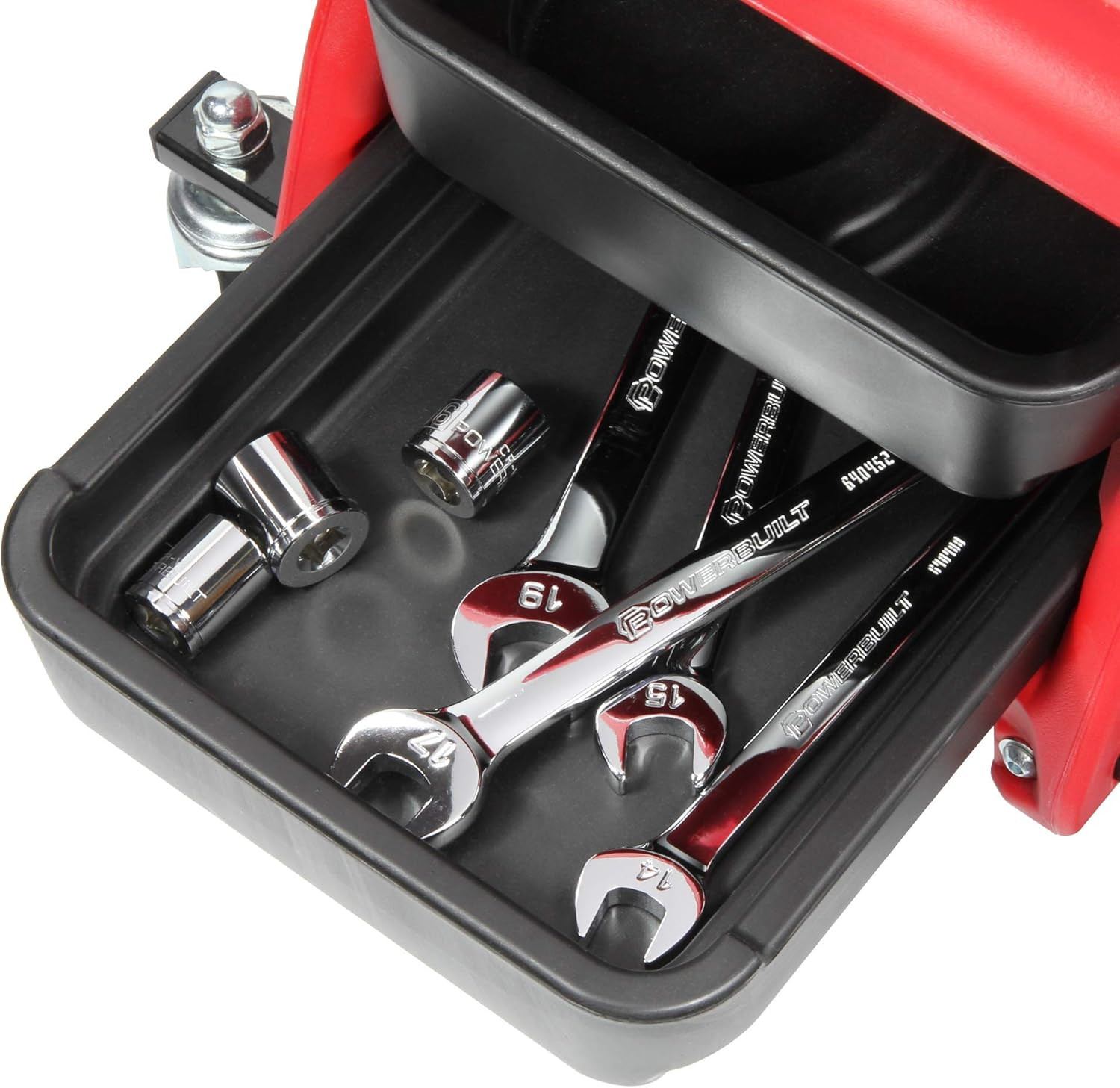 Rolling Garage Seat with Tool Trays & Smooth Wheels, 300 lb Capacity