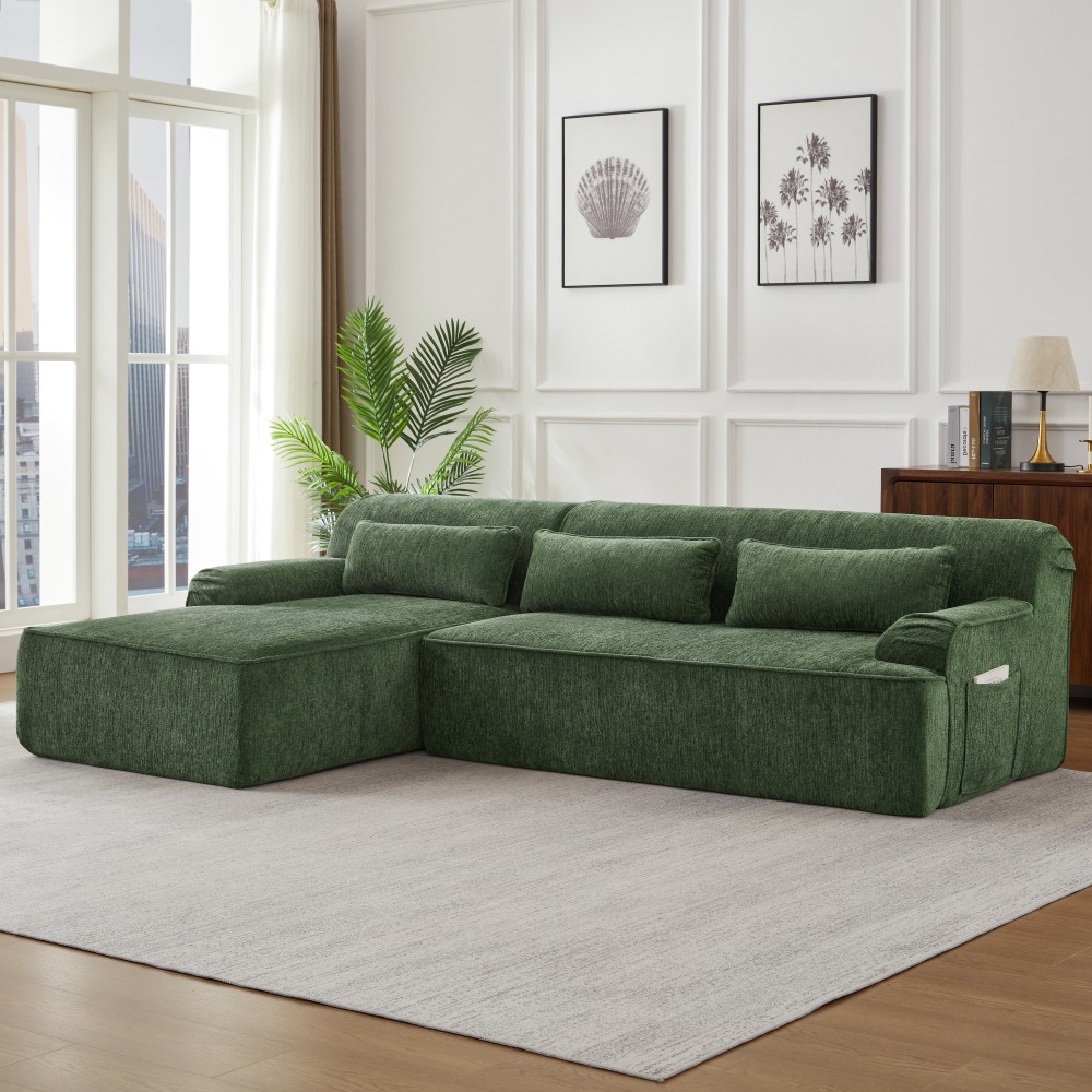 L-Shape Chenille Sofa w/ Tufted Design, Sleeper Couch for Living Room