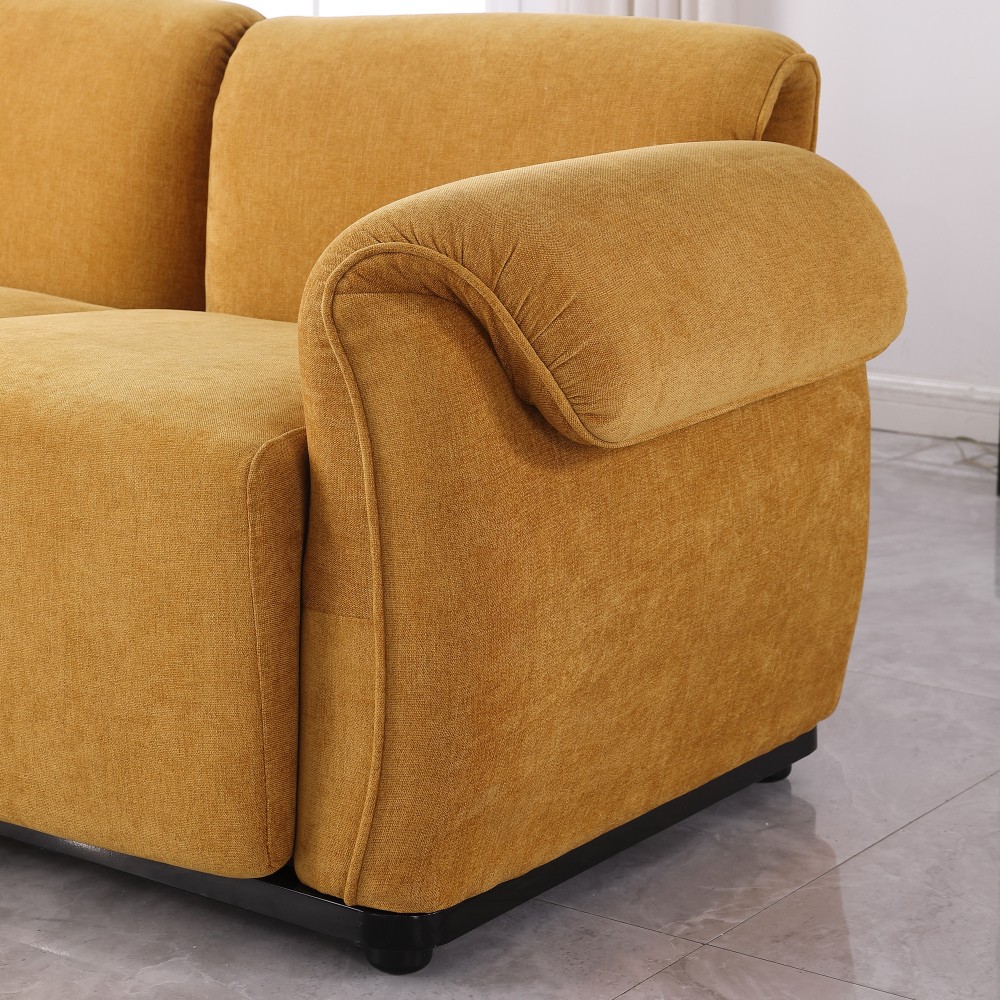 Modern Yellow Chenille 3 Seater Sofa w/ Square Arms - Free Shipping