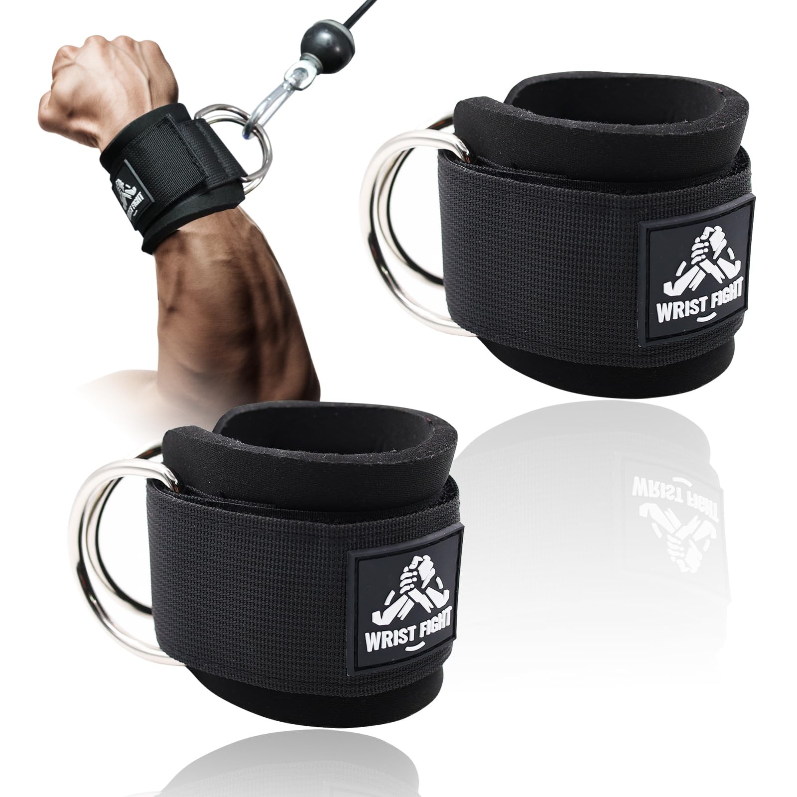 "Dual D-Ring Wrist Cuffs for Cable Machine Workouts & Arm Strength Training"