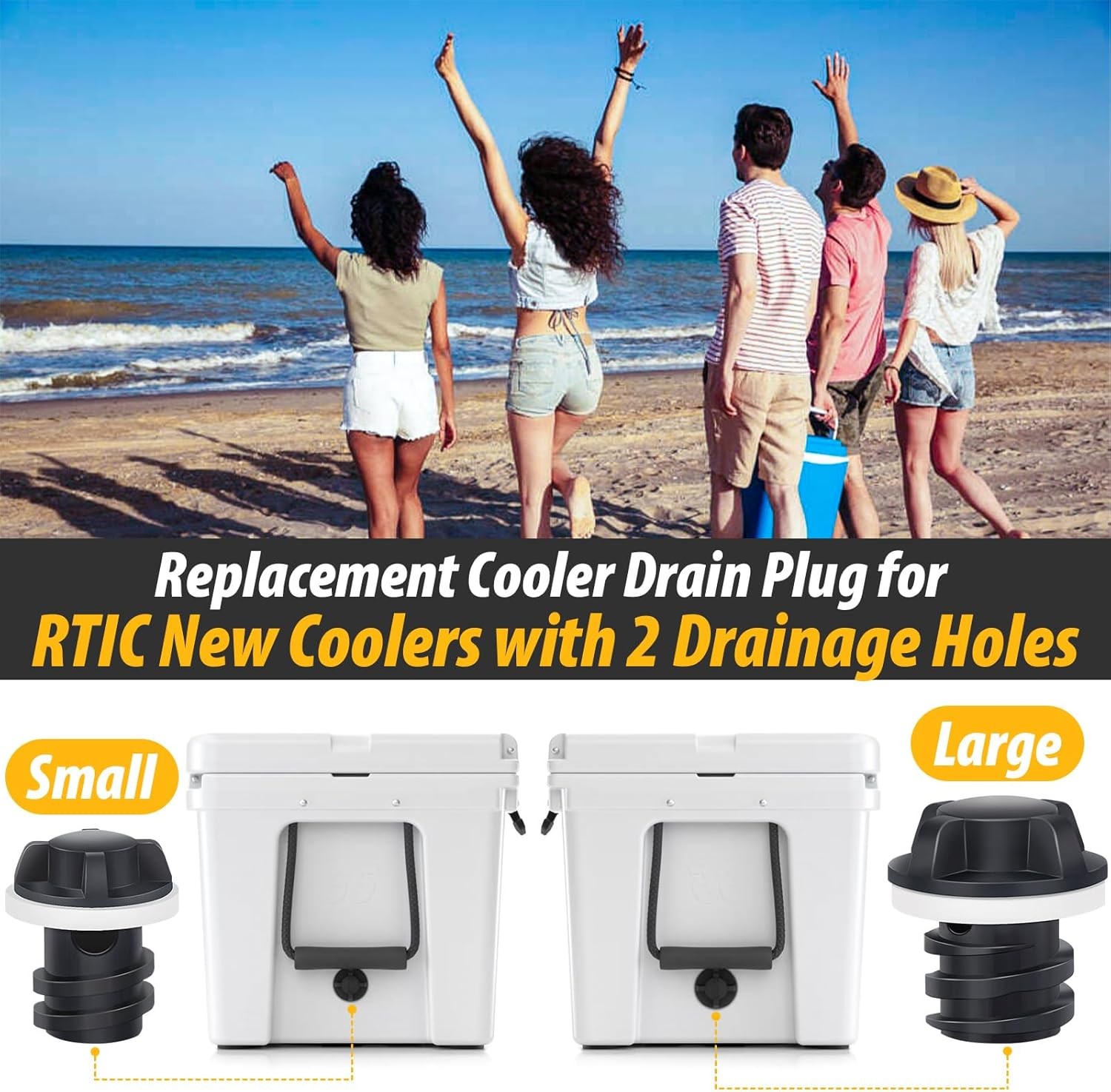 Cooler Drain Plug for RTIC Coolers, 2 Pack Large & Small Replacement Plugs Compa