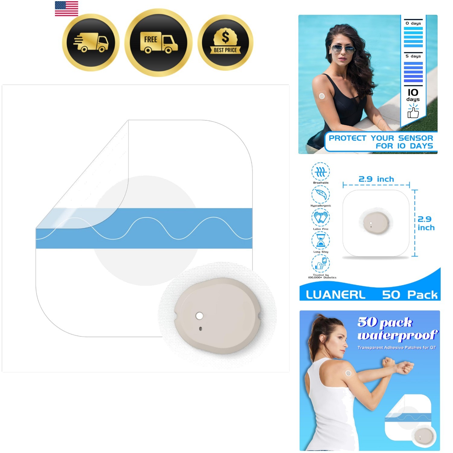 Dexcom g7 Over Patches Waterproof Full Coverage 50 Pack Breathable & Transpar...