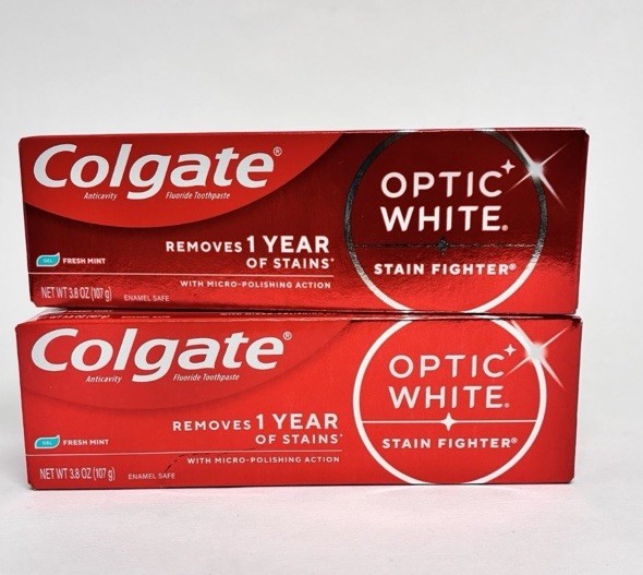 2X Colgate OPTIC WHITE STAIN FIGHTER Toothpaste Fresh Mint Gel, 3.8oz EXP 02/28