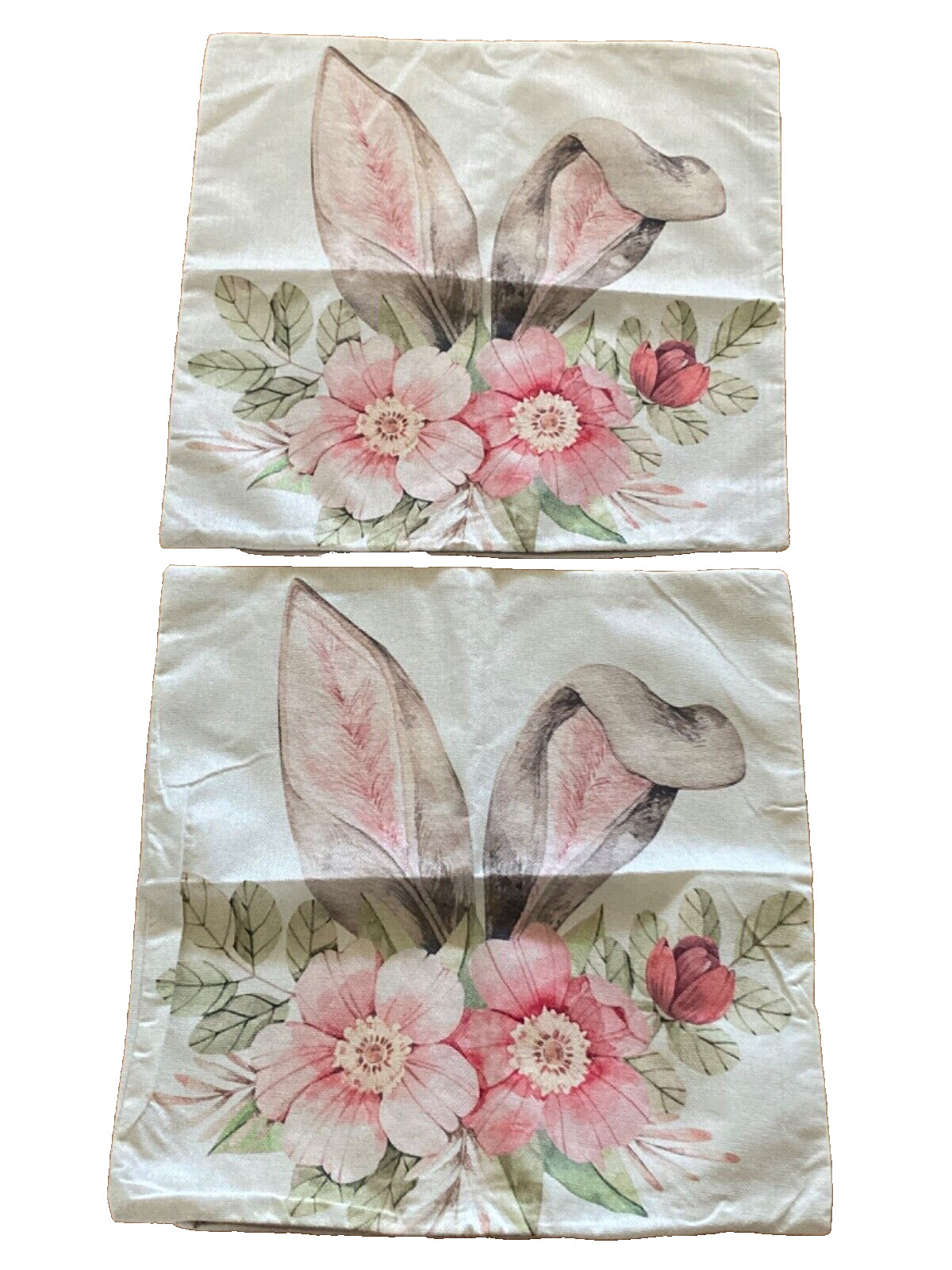 Easter Bunny Ears Floral Zipper Pillowcases 18 x 18