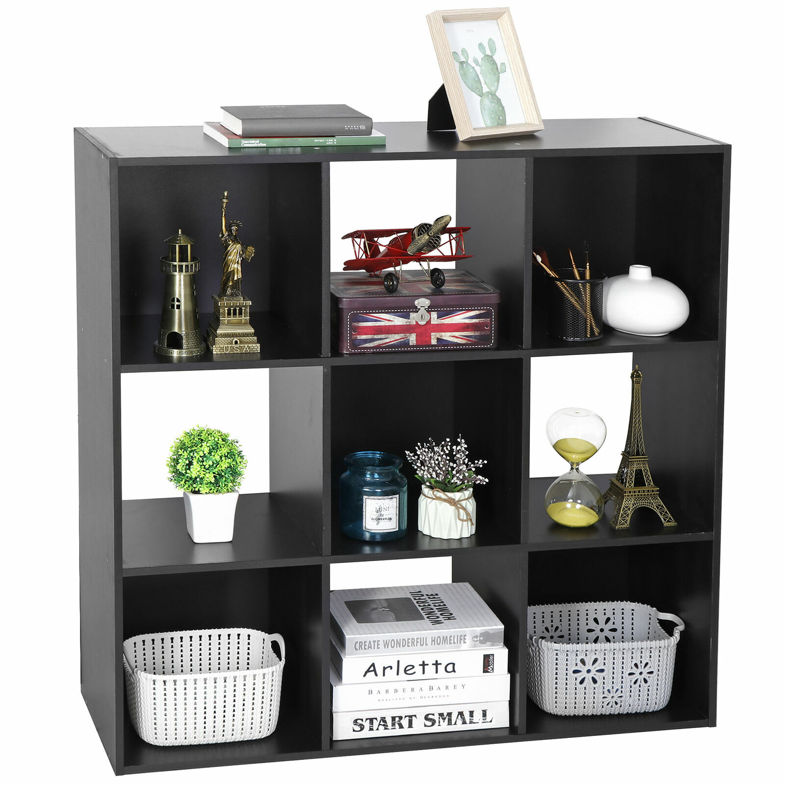 9-Cube Black Closet Organizer Storage Shelves Save Space Bedroom Bookshelves