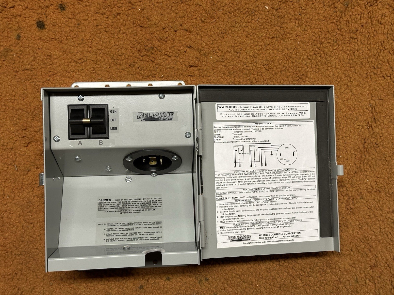 NEW Reliance Controls CSR202 Easy/Tran Transfer Switch S9