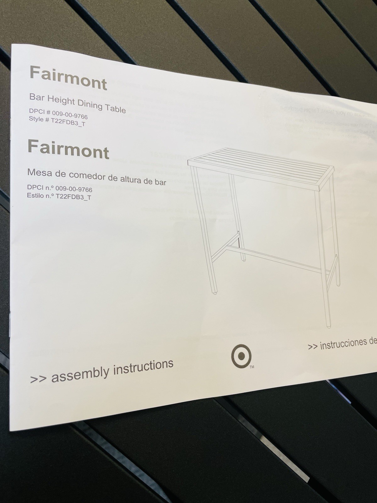 Threshold Outdoor Fairmont Rectangular Bar Height Patio Table Black 42” High