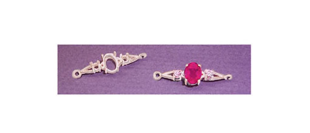 10x8mm Oval Accented Sterling Silver Pre-Notched Bracelet Link Setting
