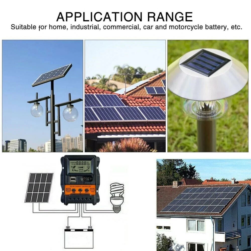 30A PWM Solar Charge Controller 12/24V Panel Battery Regulator Charger LCD USB