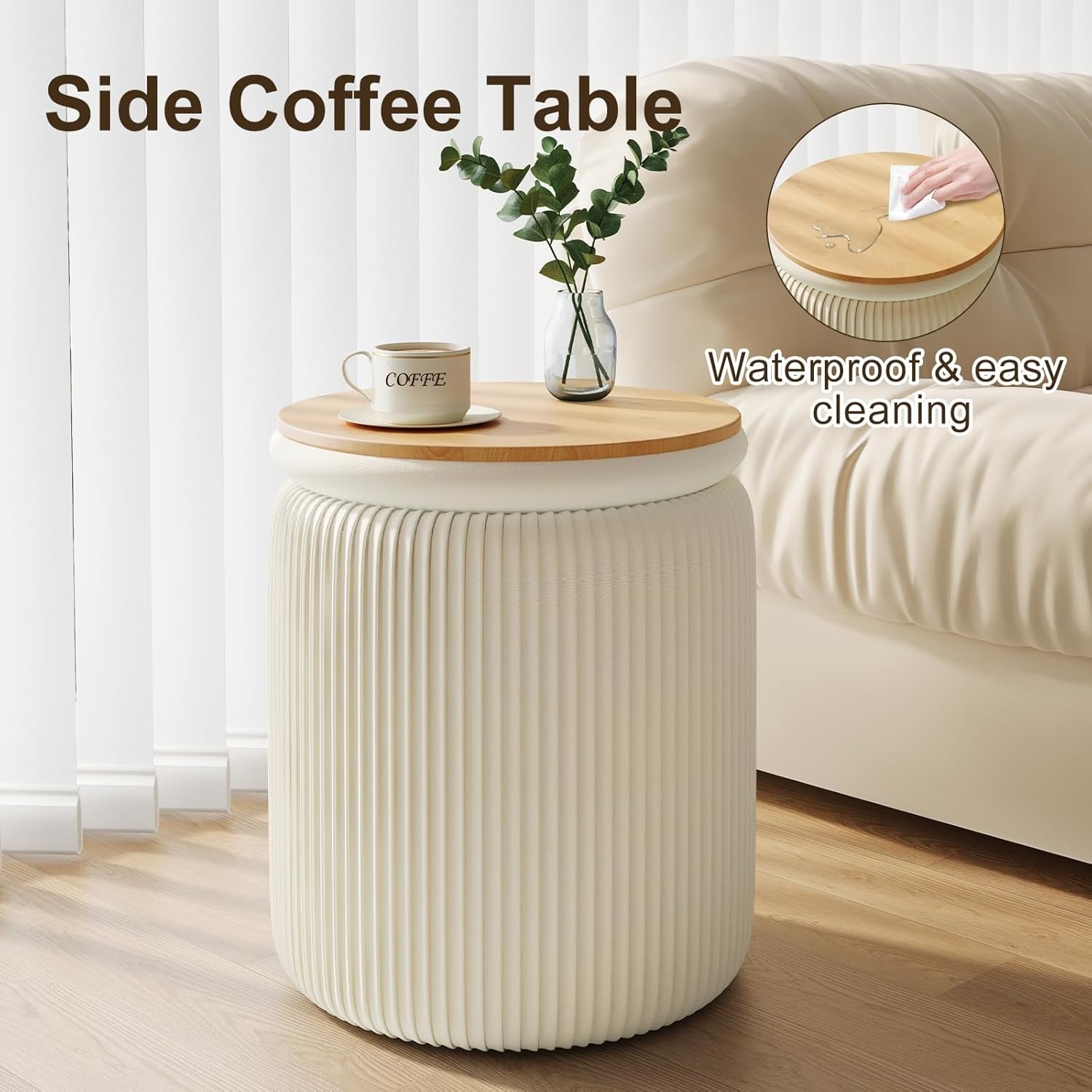 Round Ottoman W/ Storage Set of 2 White Vanity Stool Upholstered Velvet Storage