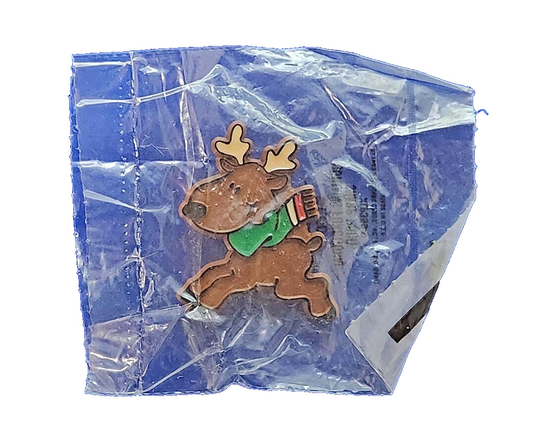 Hallmark PIN Christmas Vintage REINDEER Running GREEN SCARF 1983 Brooch NEW MIP