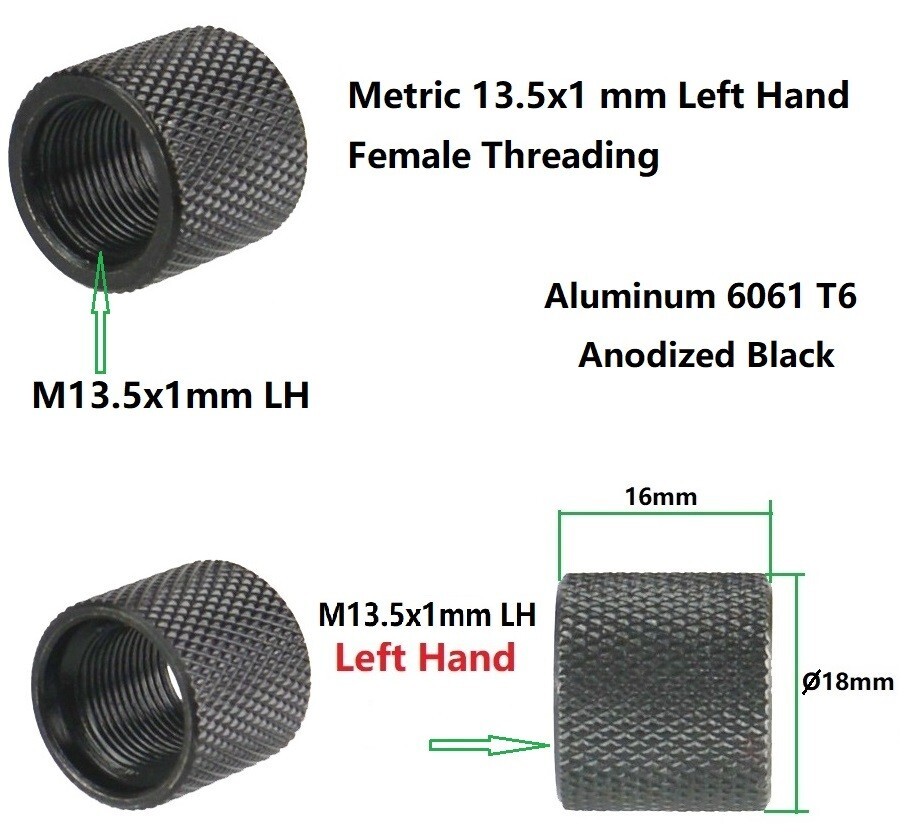 Al Black Metric 13.5x1 mm LH Female Thread Protector Cover Knurled Thin Type