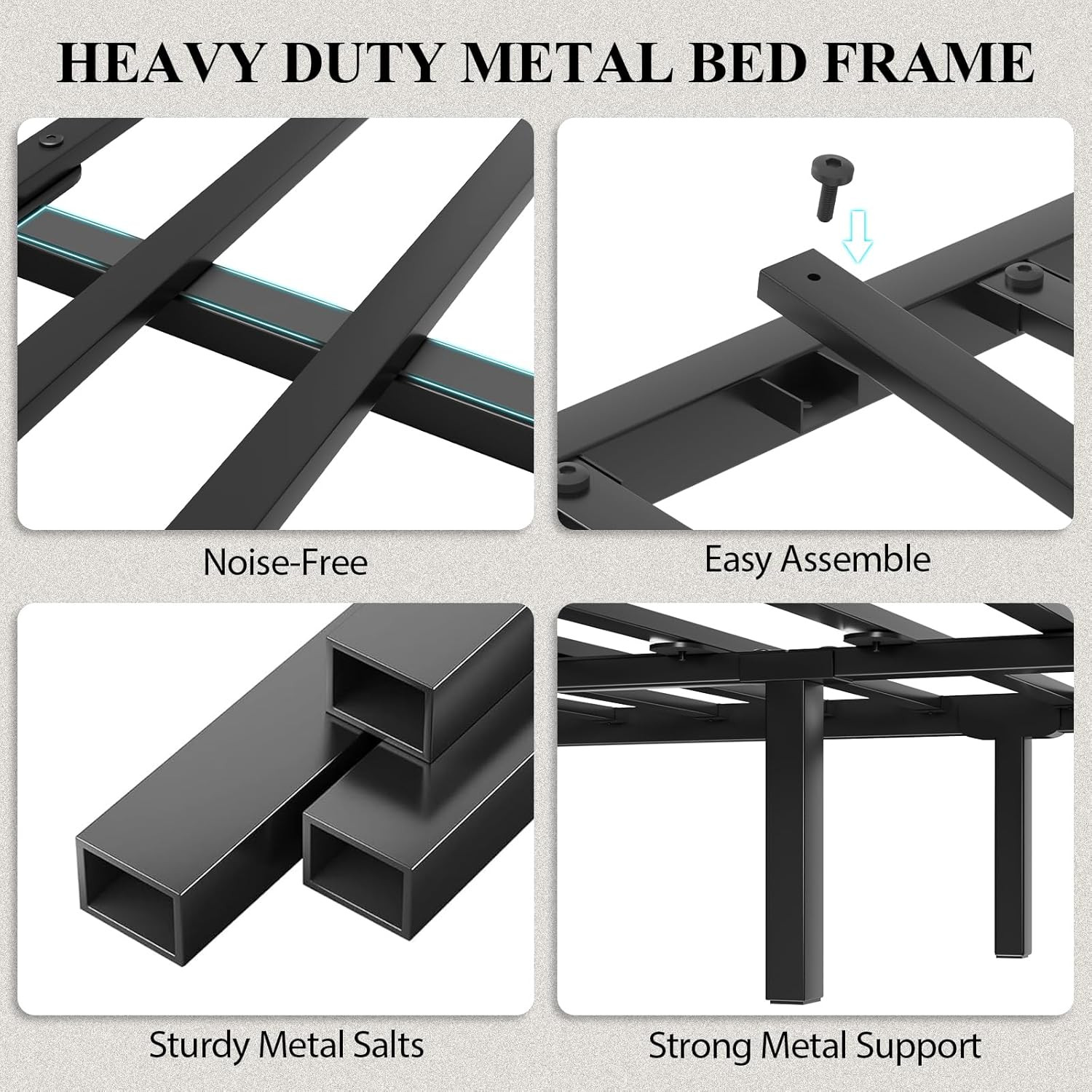 Full Size Bed Frame with Storage Headboard, Industrial Platform Bed with Chargin