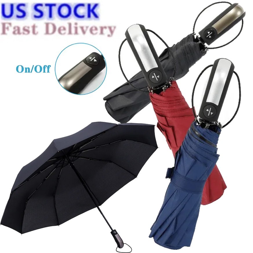 Large Automatic Black Umbrella Anti Rain Windproof Out Folding Compact Umbrella