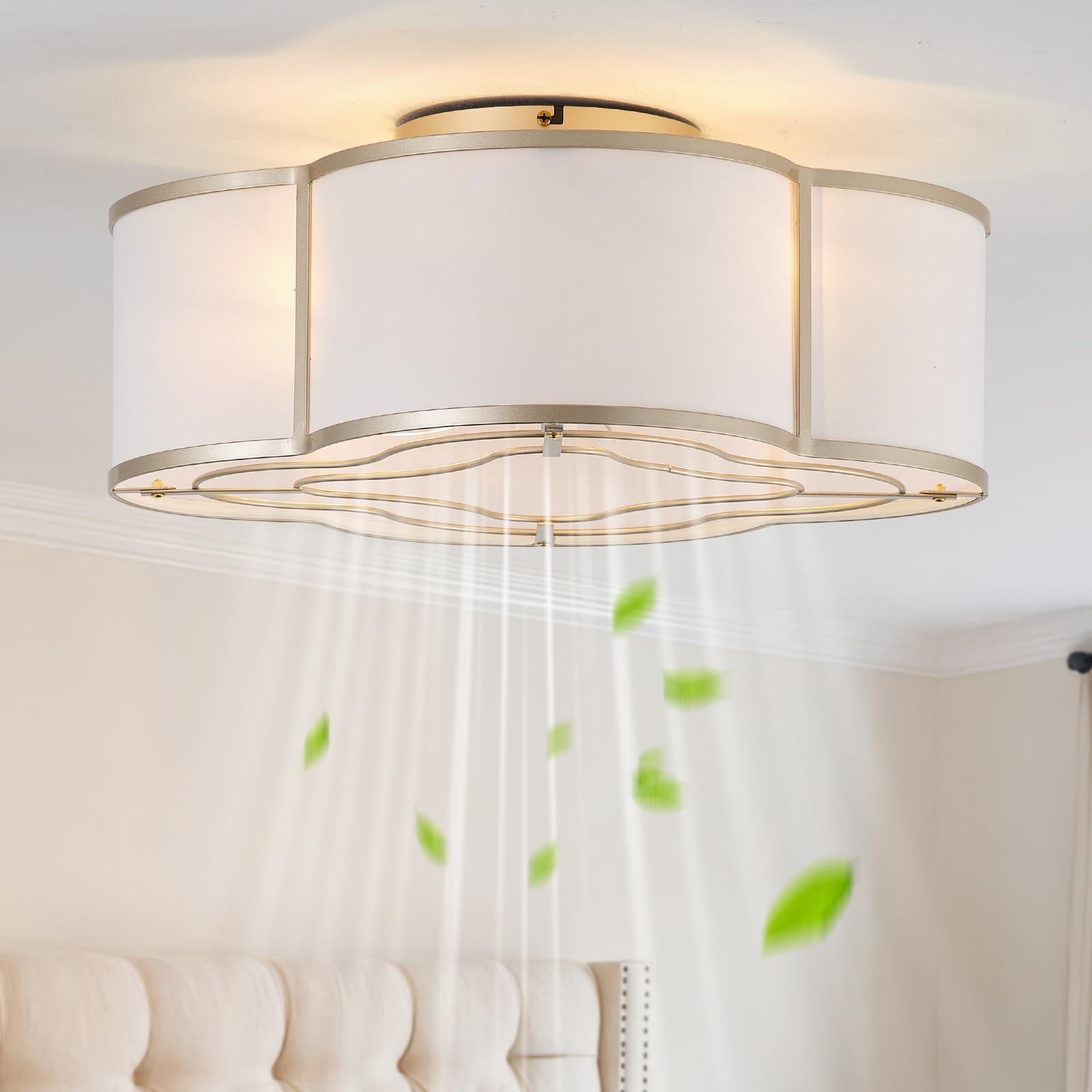 Gold Caged Boho Ceiling Fan with Lights, 20" Flush Mount Ceiling Fans with Li...