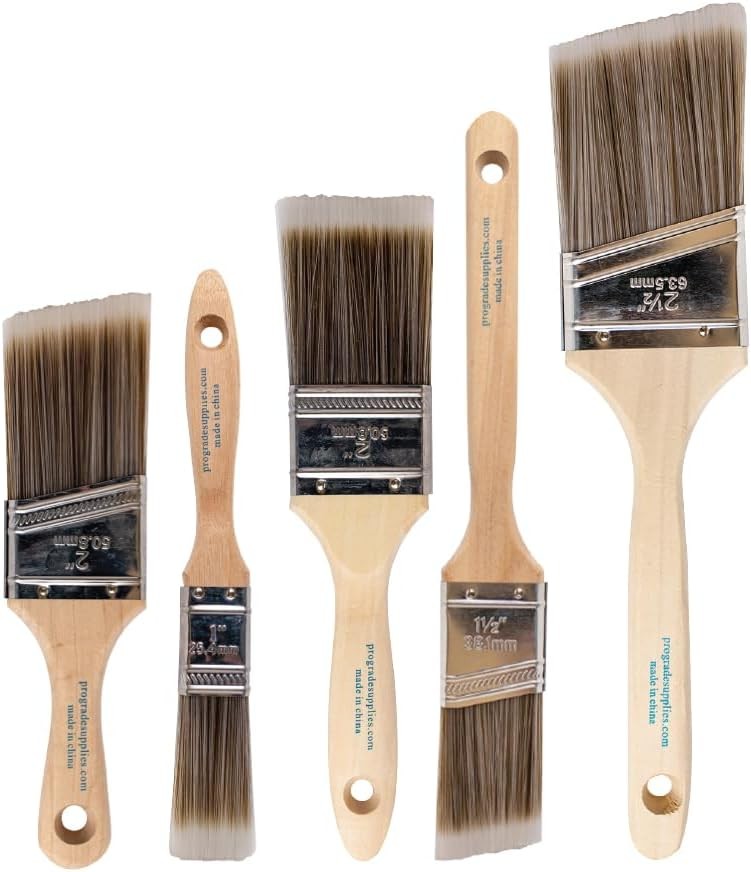 Pro Grade Paint Brushes, 5-Piece Paint Brush Set, Flat & Angle Brushes for