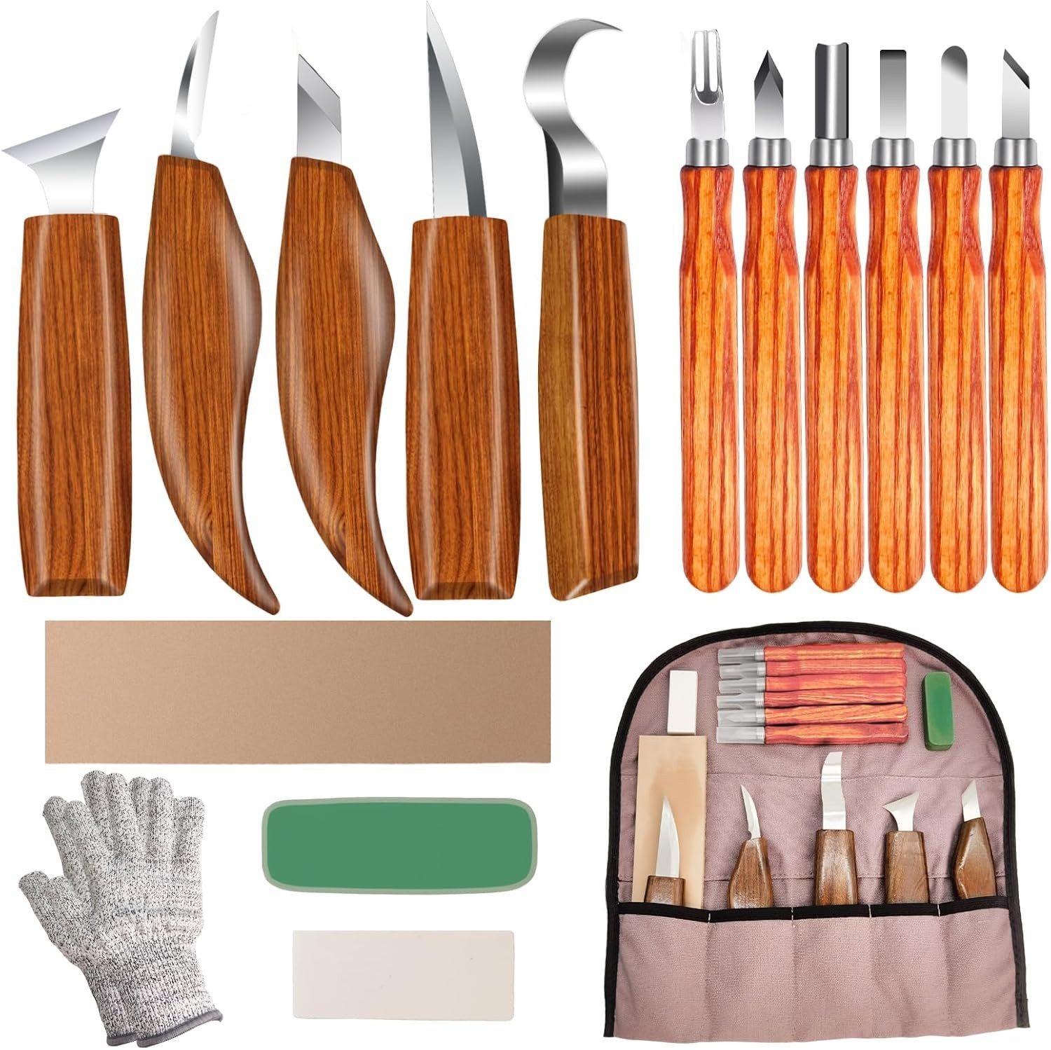 Wood Carving Kit 16PCS Wood Carving Tools Hand Carving Knife Set with Anti-Slip